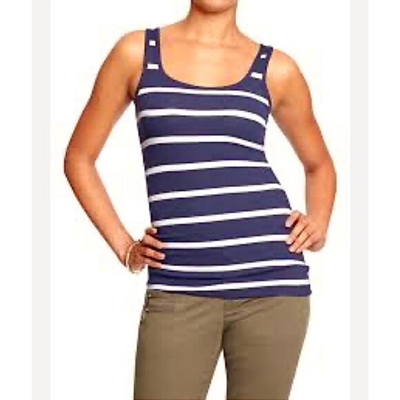 Y2K Old Navy The Perfect Tank Top XL Purple White Stripe Sleeveless Stretchy - Picture 1 of 8